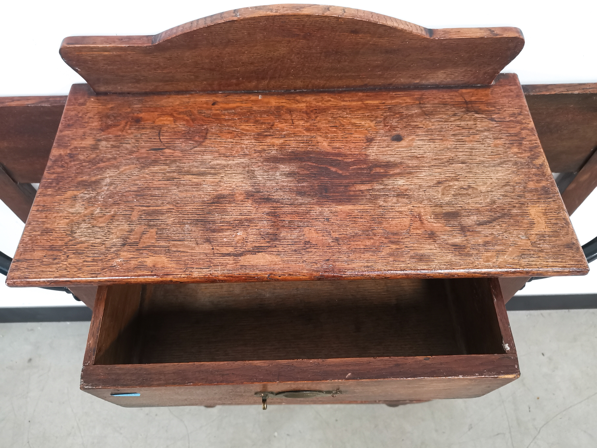 Early 20th Century oak hall stand, stick / umbrella storage with metal tray inserts to base, - Image 3 of 3