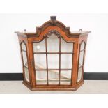 Walnut glazed hanging display cabinet, with burr walnut veneer, single glazed door and two