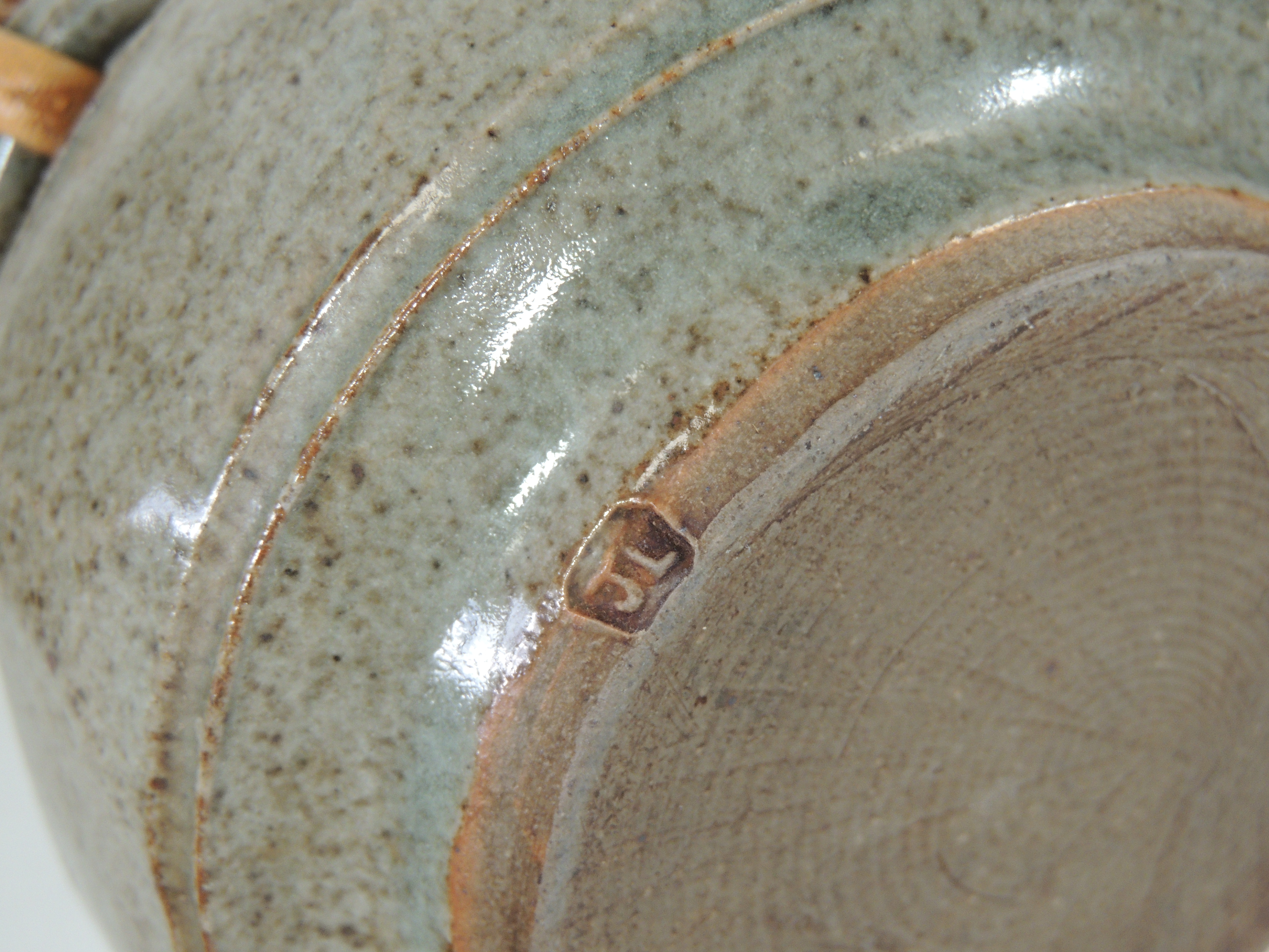Three items of 20th Century studio pottery with green glaze speckled with marks of oxidisation, - Image 4 of 5