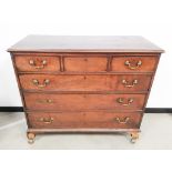 Victorian three over three chest of drawers, set on bracket feet with later castors applied.