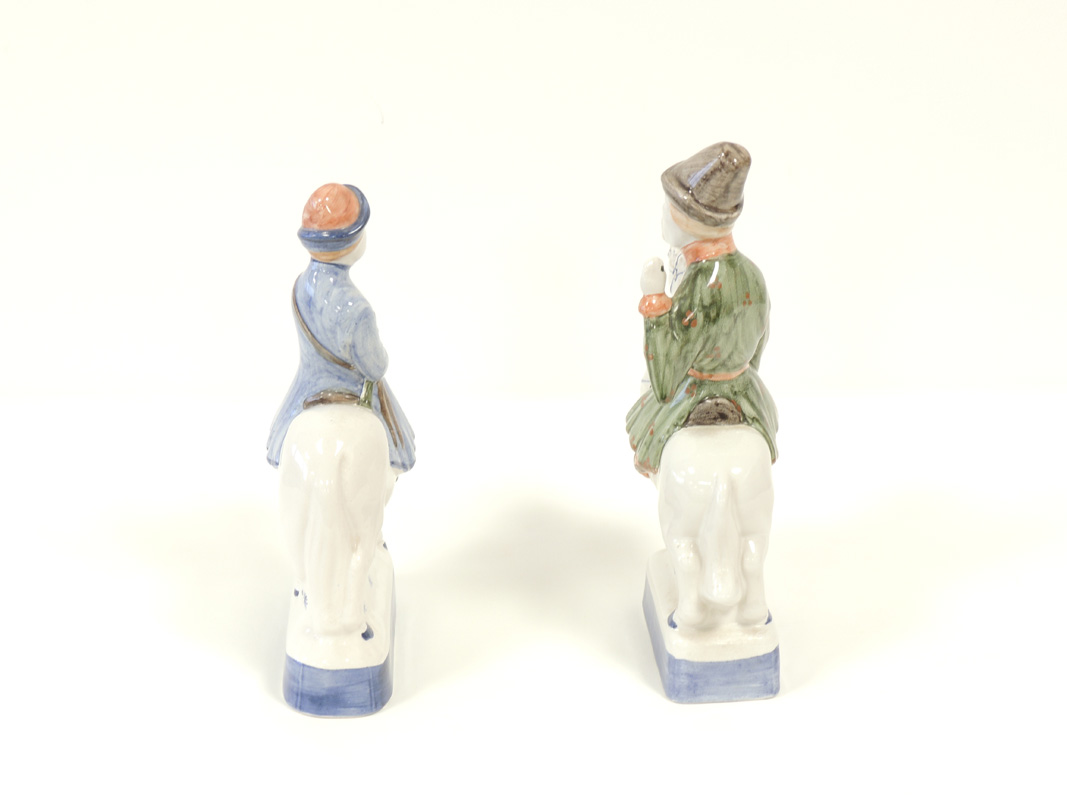 A pair of Rye Pottery figures on horseback, after historical caricatures 'The Skipper' and 'The