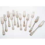 A set of twelve Victorian silver dinner forks by WC, Old English pattern, 30.8 ozt, Glasgow 1878 (