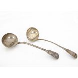 Two 19th Century silver soup ladles, both fiddle pattern, one George III by CB TB, the other