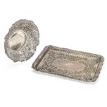 A Victorian silver oval presentation tray by Walker & Hall, together with a similar period