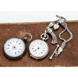 Two late 19th century ladies continental silver open faced pocket watches, the smaller 35mm