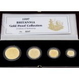 A 1990s Royal Mint Britannia Gold Proof Collection four coin set, dated 1997, 63g, with