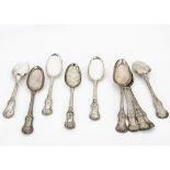Two sets of five early 19th Century Scottish silver tablespoons, in a Kings pattern style, one set