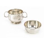 A George V silver porringer by Deakin & Francis, together with a small silver bowl, 10.1 ozt (2)