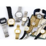 A small group of watches, including a vintage lady's 9ct gold cased watch on expanding sprung 9ct