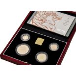 A 1990s Royal Mint UK Gold Proof Four Coin Sovereign Collection set, dated 1999, 68g, with