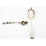 An Edwardian silver Boer War rifle teaspoon, modelled as a rifle, together with a George V dessert