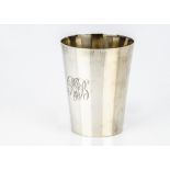 A Victorian silver beaker by SS, the conical form with engraved monogram, 8.85 ozt, 10.5cm, London