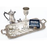 A collection of silver and silver plate, including three George III teaspoons, other silver