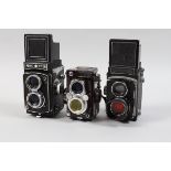 Three TLR Cameras, a Rolleicord IIb, body P, shutter fires, missing shutter speed and aperture