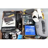 Camcorders and Editing Equipment, including JVC, Sony, A/F, some chargers, tapes, cables, a