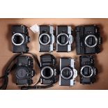 Eight SLR Camera Bodies, a Yashica FR I, a Yashica FX-D, Fujica XG-A, ST605N, STX-1, a Konica FT-