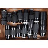 A Tray of Zoom Lenses, various mounts, manufacturers include Tamron, Tokina, Miranda, Carl Zeiss
