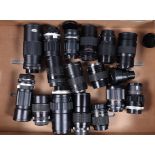 A Tray of Prime Lenses, various focal lengths,various mounts, manufacturers include Carl Zeiss Jena,
