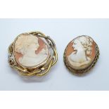 An early 20th Century shell cameo brooch, with profile of young woman within a pinchbeck frame, with