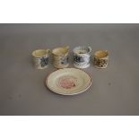 A Collection of Dr. Franklin's Maxim's Commemorative 19th Century Pottery, including four cups,