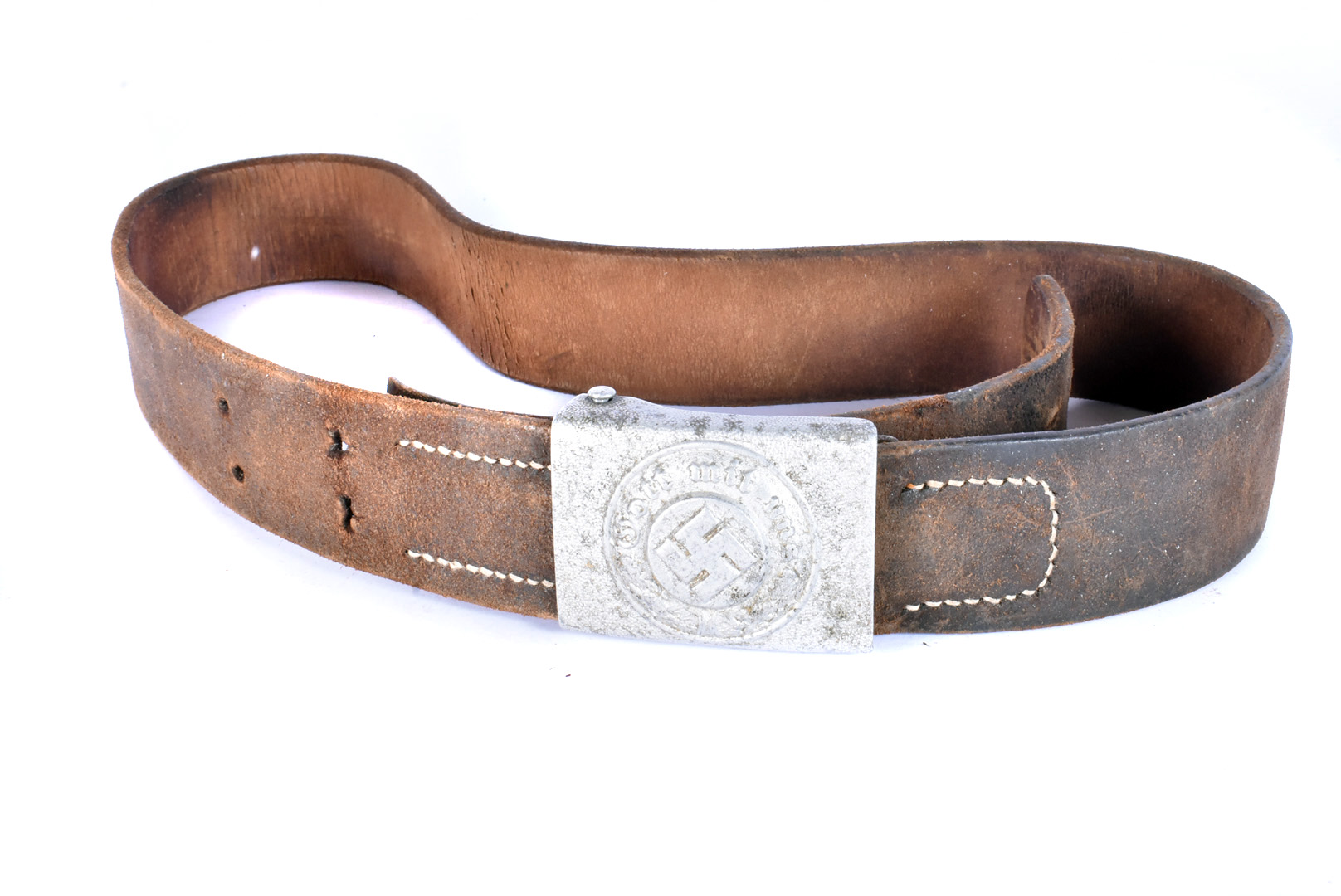 A Third Reich Police belt buckle, complete with brown leather belt stamped E. O Gotze & Sohn - Bild 3 aus 12