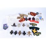 A collection of British cap and cloth badges, to include the Machine Gun Corps, Bedfordshire &