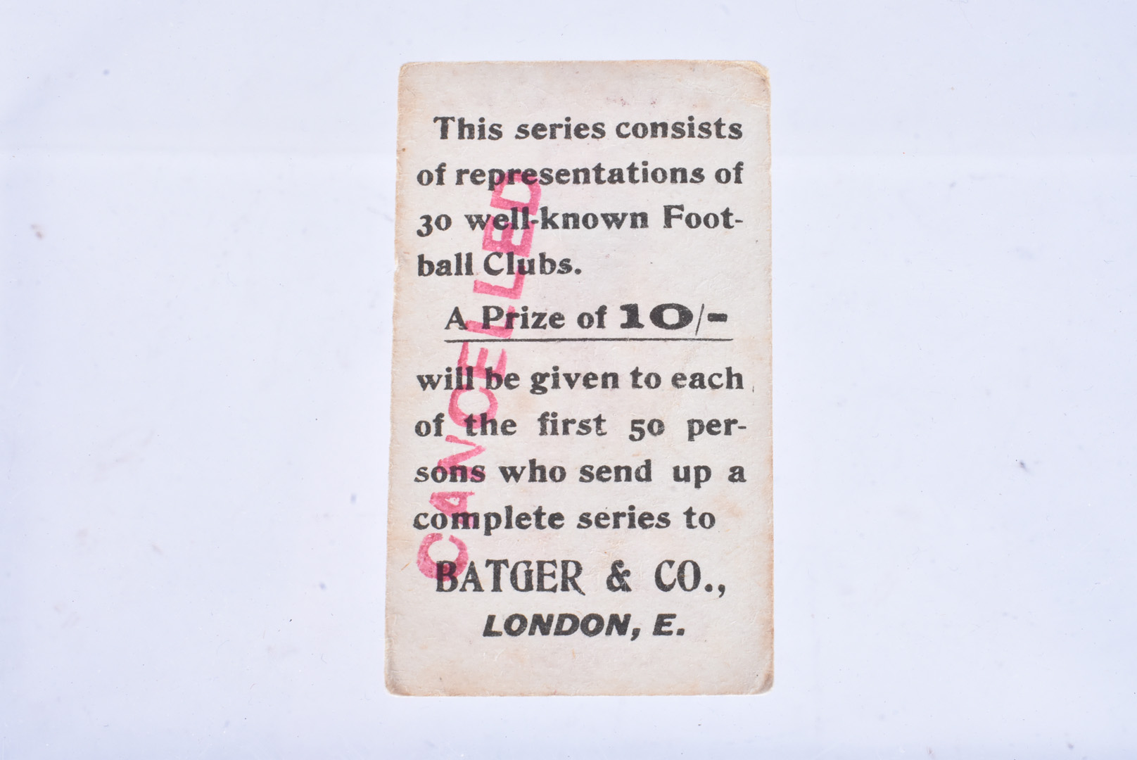 Batger & Co, Football Clubs, No12, Millwall FC, stamped to reverse 'Cancelled' in red - Image 4 of 6