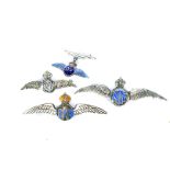 A group of four silver Royal Air Force sweetheart brooches, one with inset paste stones,