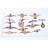 A group of 15 gilt metal Royal Air Force sweetheart brooches, various ages, mainly winged