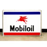 A large Mobiloil illuminating wall sign, the double sided sign with red Pegasus logo and blue and