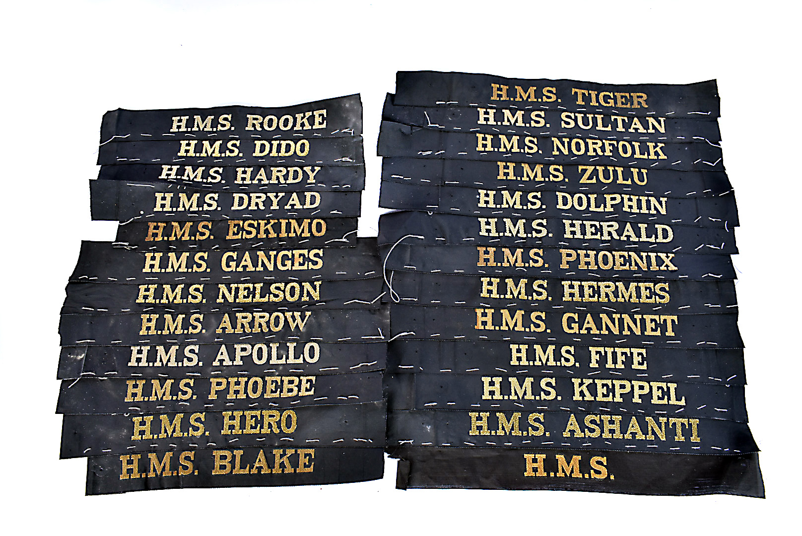 An assortment of 25 Naval Tallies, to include Sultan, Zulu, Dolphin, Gannet, Keppel, Dido, Dryad,