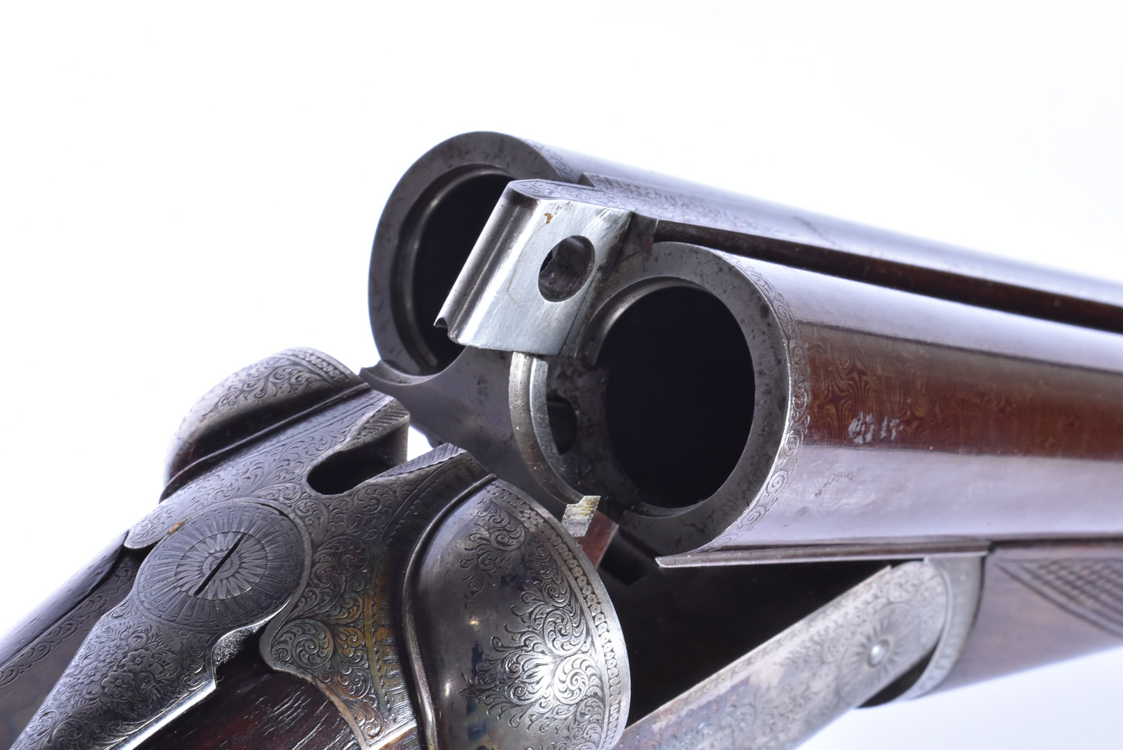 A W J Jeffrey 12 bore side by side shotgun, serial 2150, with Damascus barrel, marked with maker's - Image 6 of 7