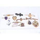 A collection of 12 Royal Navy Sweetheart brooches, mainly gilt, including mother of pearl and a