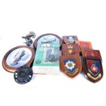 A collection of military related items, to include, wooden wall plaques for Royal Fusiliers, Royal