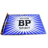 A BP Motor Spirit 'Irish Flash' enamel sign, by Bruton, London, with flange, double-sided, in blue