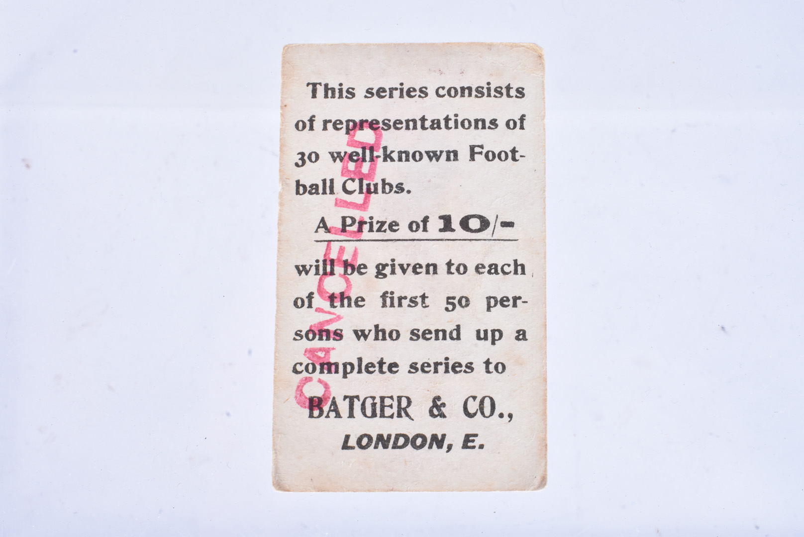 Batger & Co, Football Clubs, No12, Millwall FC, stamped to reverse 'Cancelled' in red - Image 6 of 6