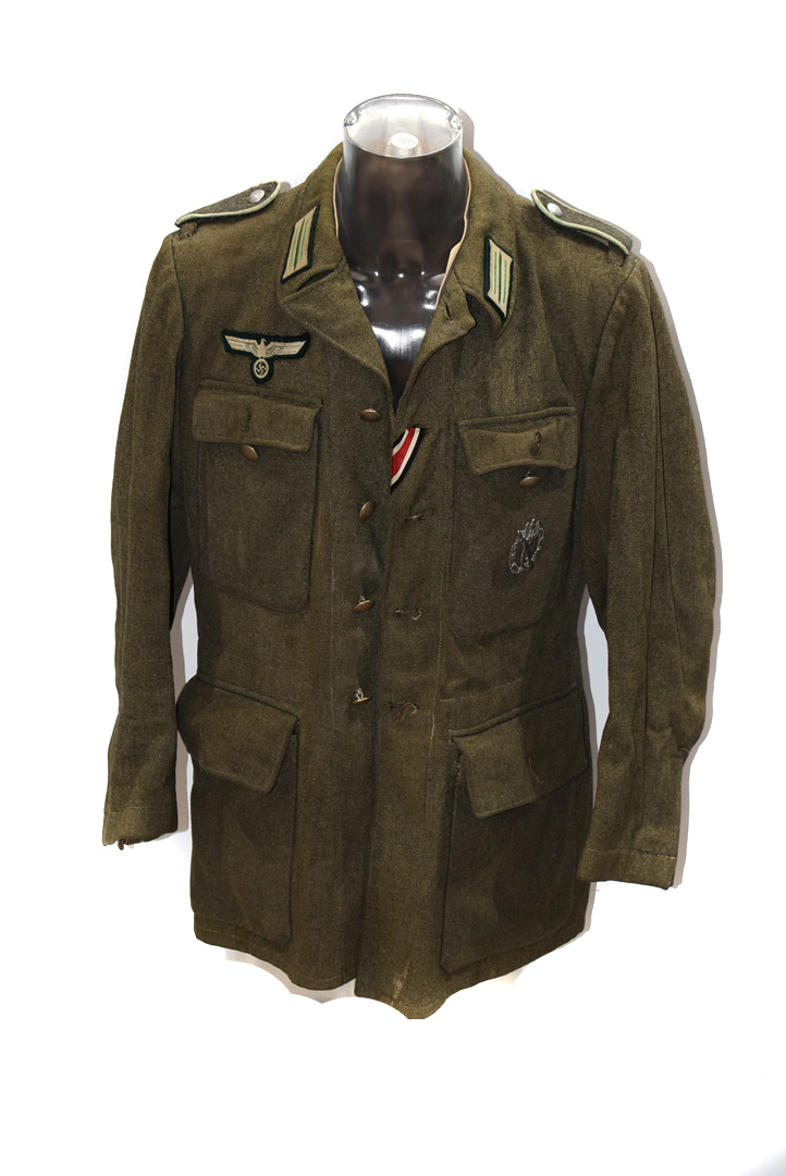 A German Army-Style Jacket, in green Khaki, with cloth eagle and swastika badge, Infantry Assault