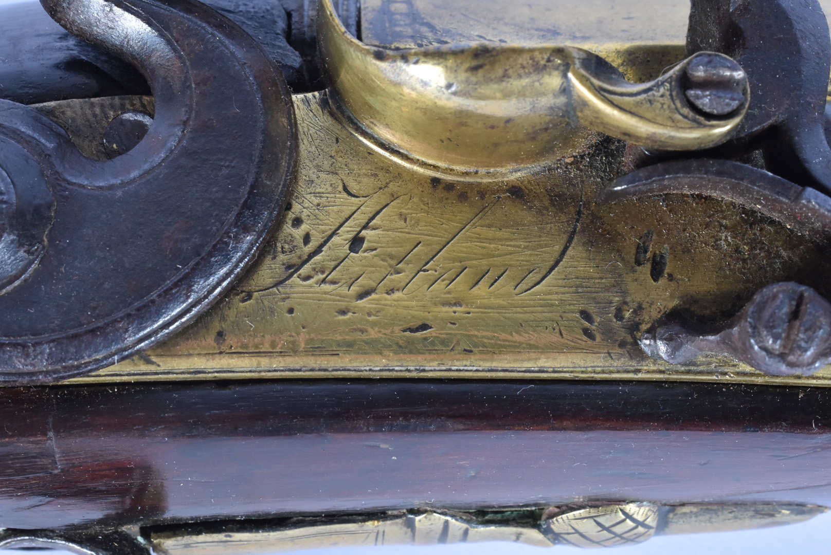 A brass barrelled flintlock blunderbuss, with indistinct London maker's name to the lock plate, - Image 2 of 6