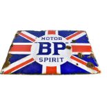 A Motor 'BP' Spirit double-sided enamel sign, by Bruton, Palmers Green, central name on Union flag