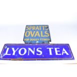 Original enamelled Lyons Tea sign, single sided, 69cm x 18cm, together with a Spratts Ovals for