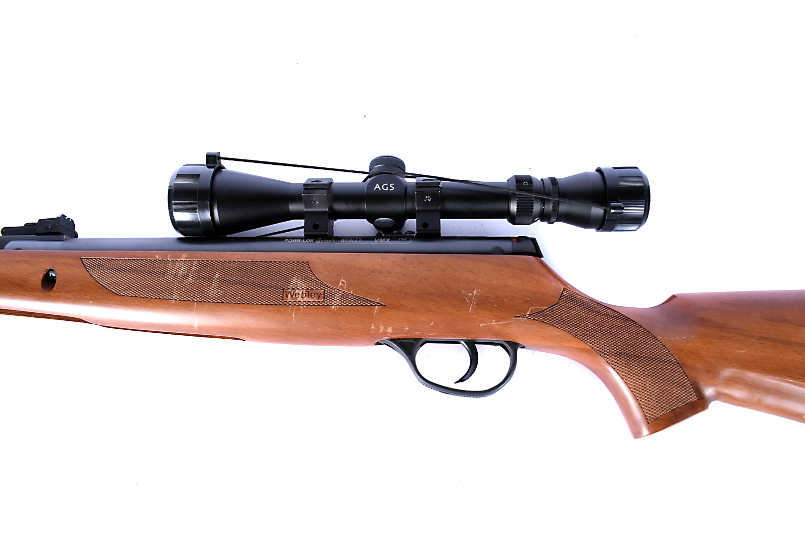 A Webley & Scott Power-Lok VMX air rifle, .177-4.5 cal, in brown, marked 0918 23869, complete with