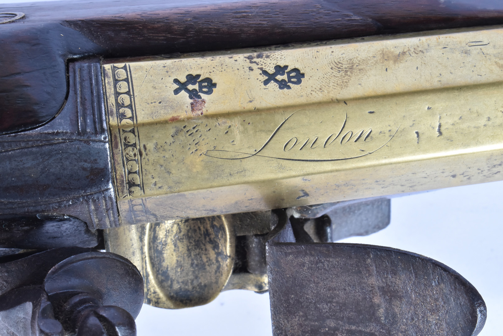 A brass barrelled flintlock blunderbuss, with indistinct London maker's name to the lock plate, - Image 3 of 6