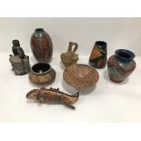 A group of eight reproduction pre-Columbian style and South American pottery items, varying styles