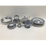 A part Old Chelsea pattern pottery dinner and tea service, with cups and saucers, two teapots, one