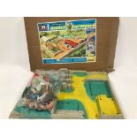 A Britain Ltd Model Farmyard, in box with group of Britains plastic farm yard animals and fences