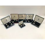 A group of fourteen Royal Mint silver proof £1 coins, in six boxes, dates from the 1980s up to