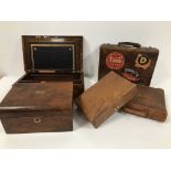 A Victorian mahogany sewing box with some contents, together with a damaged Victorian mahogany