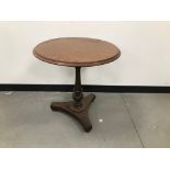 A 19th century and later wine table, triform base and turned stem supporting a later circular