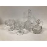 A modern Waterford Crystal ewer decanter and stopper, crack to lower of handle, 33cm, togther with