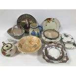 A collection of Art Deco and later ceramics, including a Royal Doulton Burns plate, a Roskyl pottery